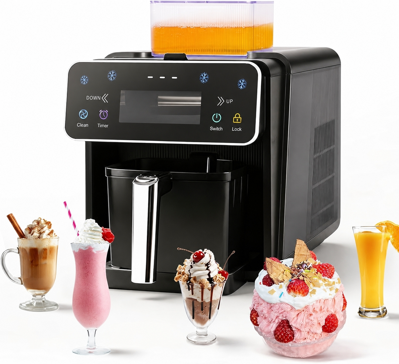 Slushie Machine, 4 IN 1 Shaved lce Machine & Slushie Machine & lce Cream Maker & Frozen Drink Machine, No Sugar Content Requirements, No Ice Needed, Auto-Clean, Perfect for Family, Parties